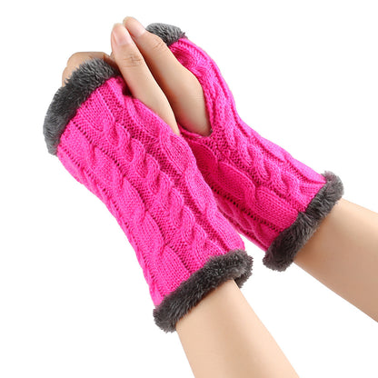 Winter Plush Twist Knitted Fingerless Fleece Gloves - Designs By CRF