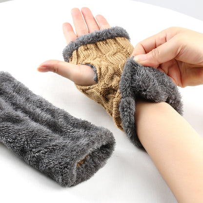 Winter Plush Twist Knitted Fingerless Fleece Gloves - Designs By CRF