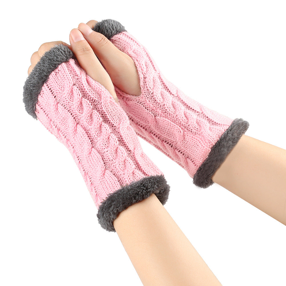 Winter Plush Twist Knitted Fingerless Fleece Gloves - Designs By CRF