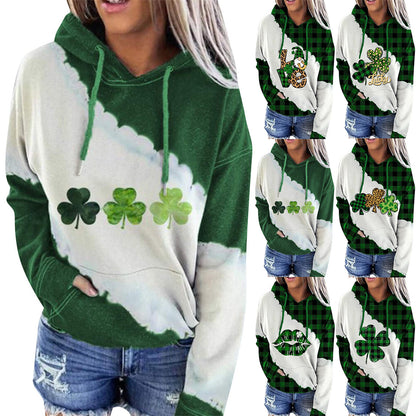 Women Sweatshirts Lucky Grass Print Streetwear Sweatshirts Hoodie Pullover Loose Casual Hooded Tops Clothes Designs By CRF