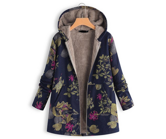 Autumn And Winter New Women's Vintage Warm Printing Pocket Thickened Zipper Hoodie Designs By CRF