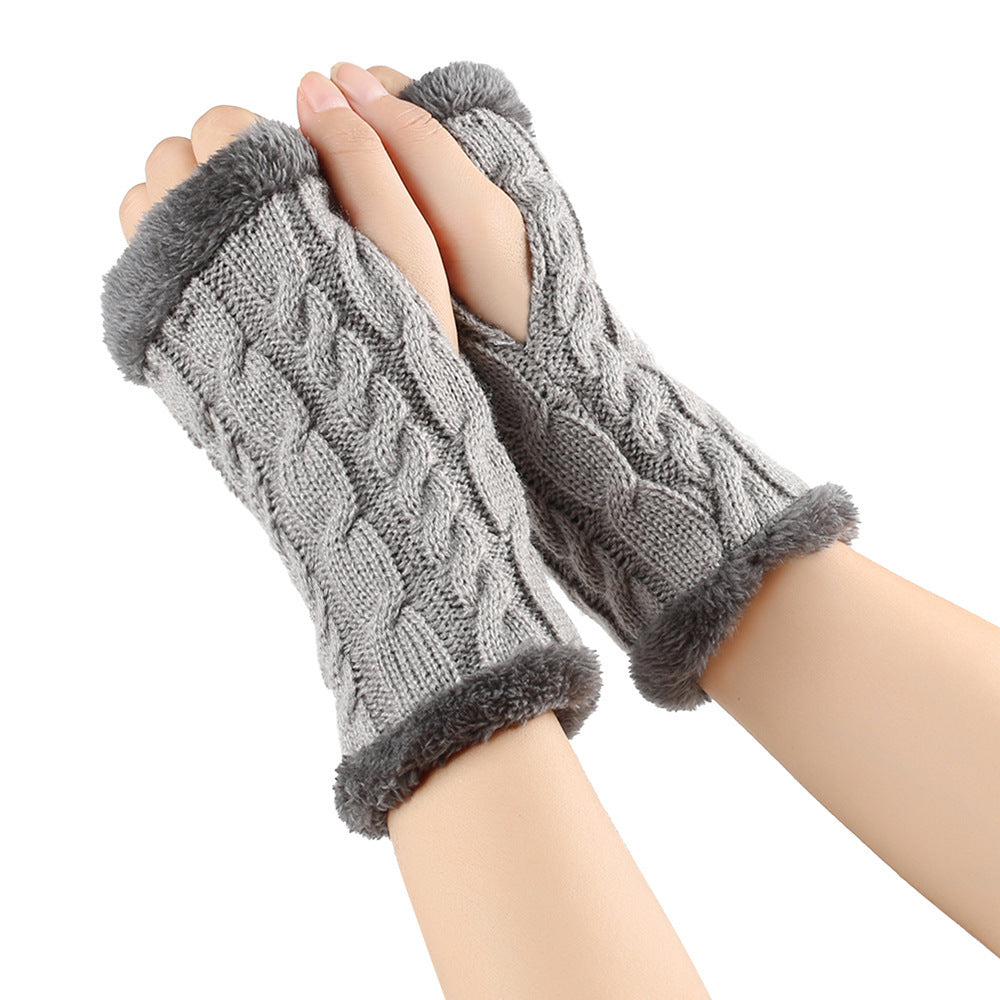 Winter Plush Twist Knitted Fingerless Fleece Gloves - Designs By CRF