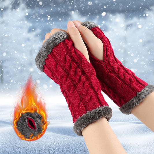 Winter Plush Twist Knitted Fingerless Fleece Gloves - Designs By CRF