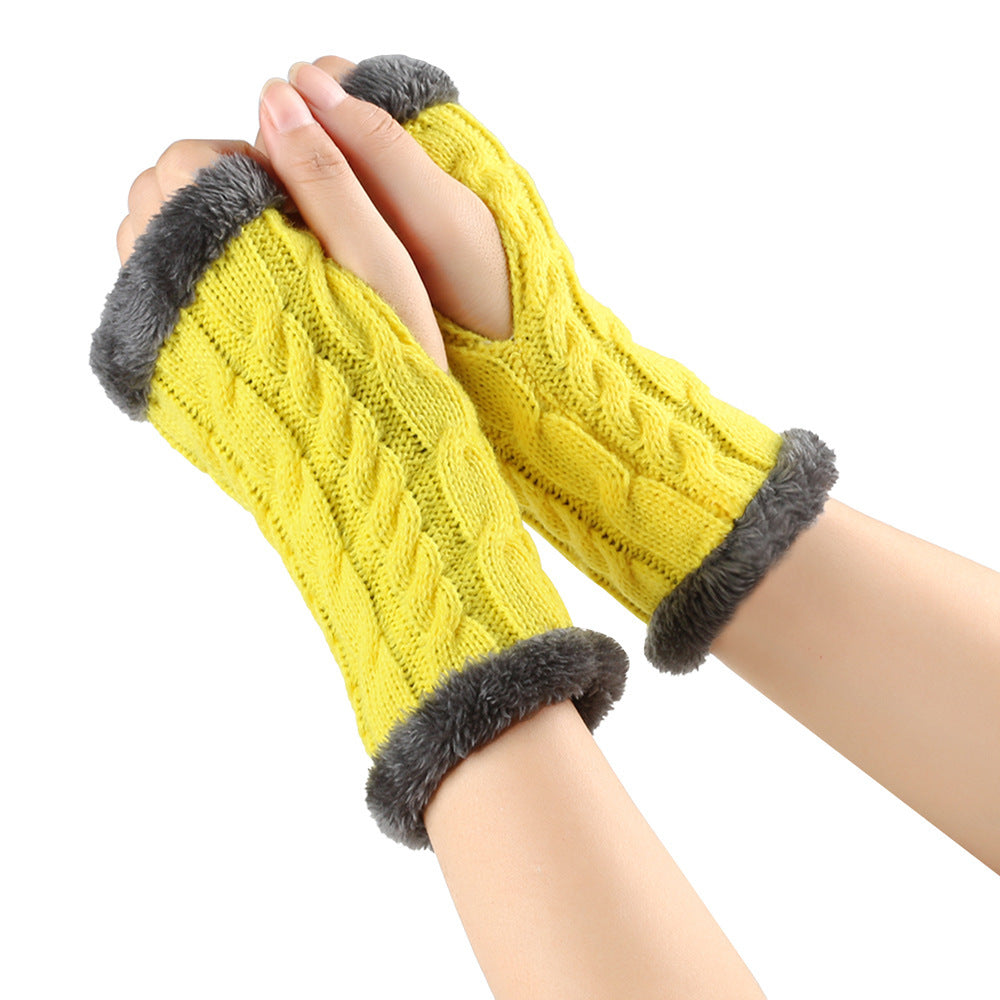 Winter Plush Twist Knitted Fingerless Fleece Gloves - Designs By CRF