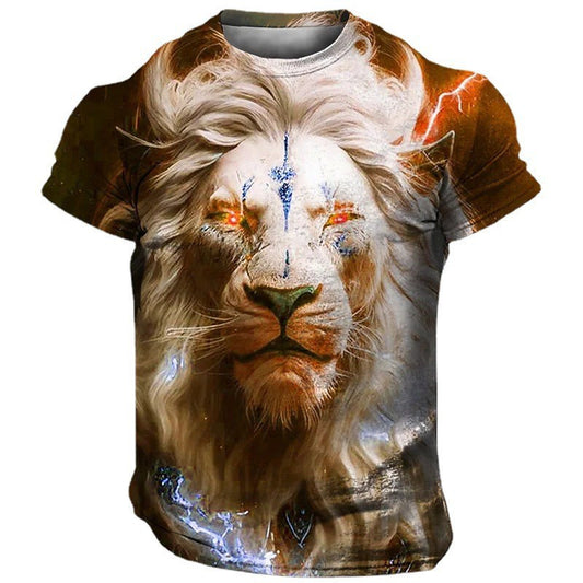 Men's 3D Printed Lion Short Sleeve T-shirt Designs By CRF