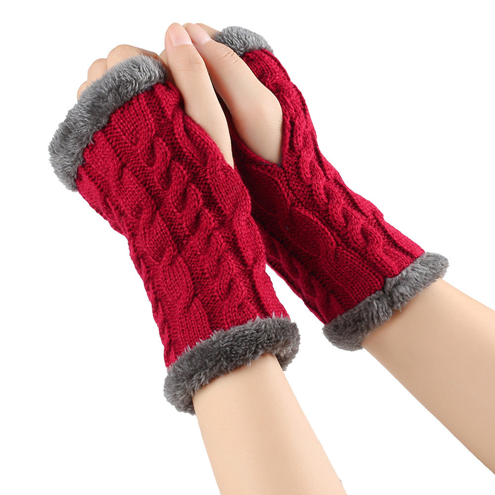 Winter Plush Twist Knitted Fingerless Fleece Gloves - Designs By CRF