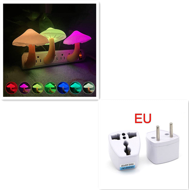 LED Night Light Mushroom Wall Socket Lamp EU US Plug Warm White Light-control Sensor Bedroom Light Home Decoration - Designs By CRF