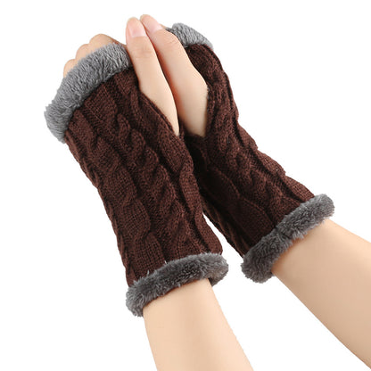 Winter Plush Twist Knitted Fingerless Fleece Gloves - Designs By CRF