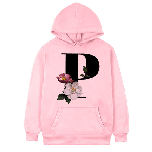 Women's 26-letter Flowers Printed Fleece Hoodie Designs By CRF