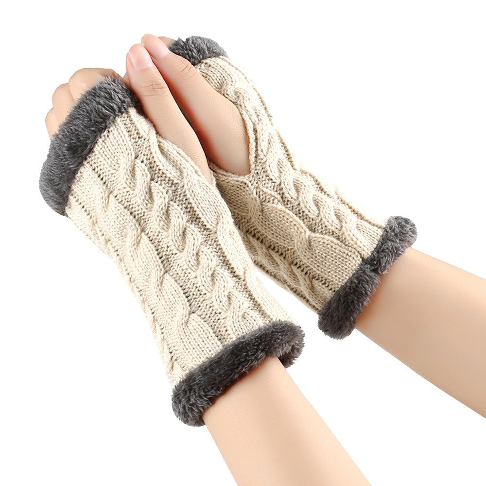 Winter Plush Twist Knitted Fingerless Fleece Gloves - Designs By CRF