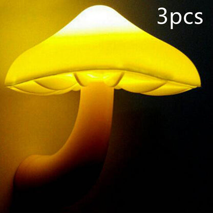 LED Night Light Mushroom Wall Socket Lamp EU US Plug Warm White Light-control Sensor Bedroom Light Home Decoration - Designs By CRF