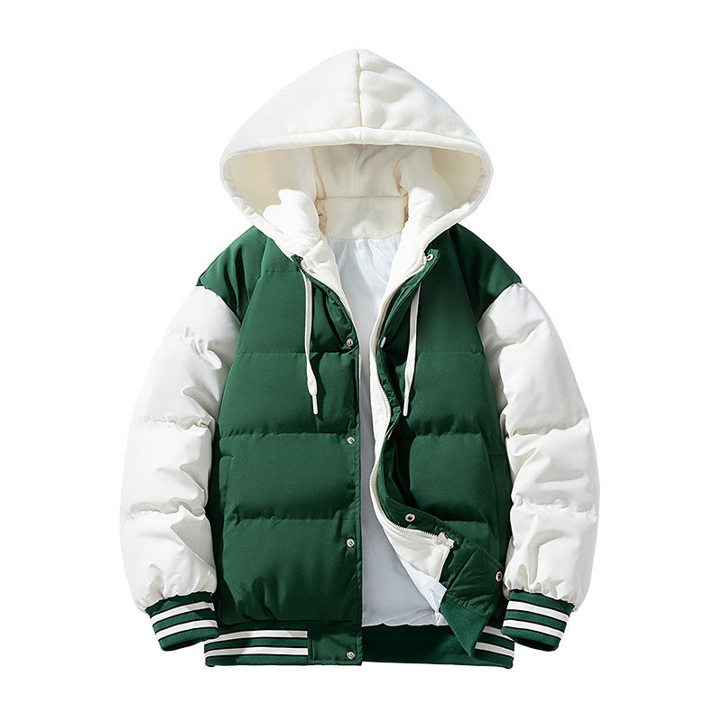 Thickened Down Cotton Jacket With Hood And Two Fake Pieces Designs By CRF