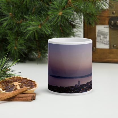 Swansea Bay at Dusk White glossy mug - Designs By CRF