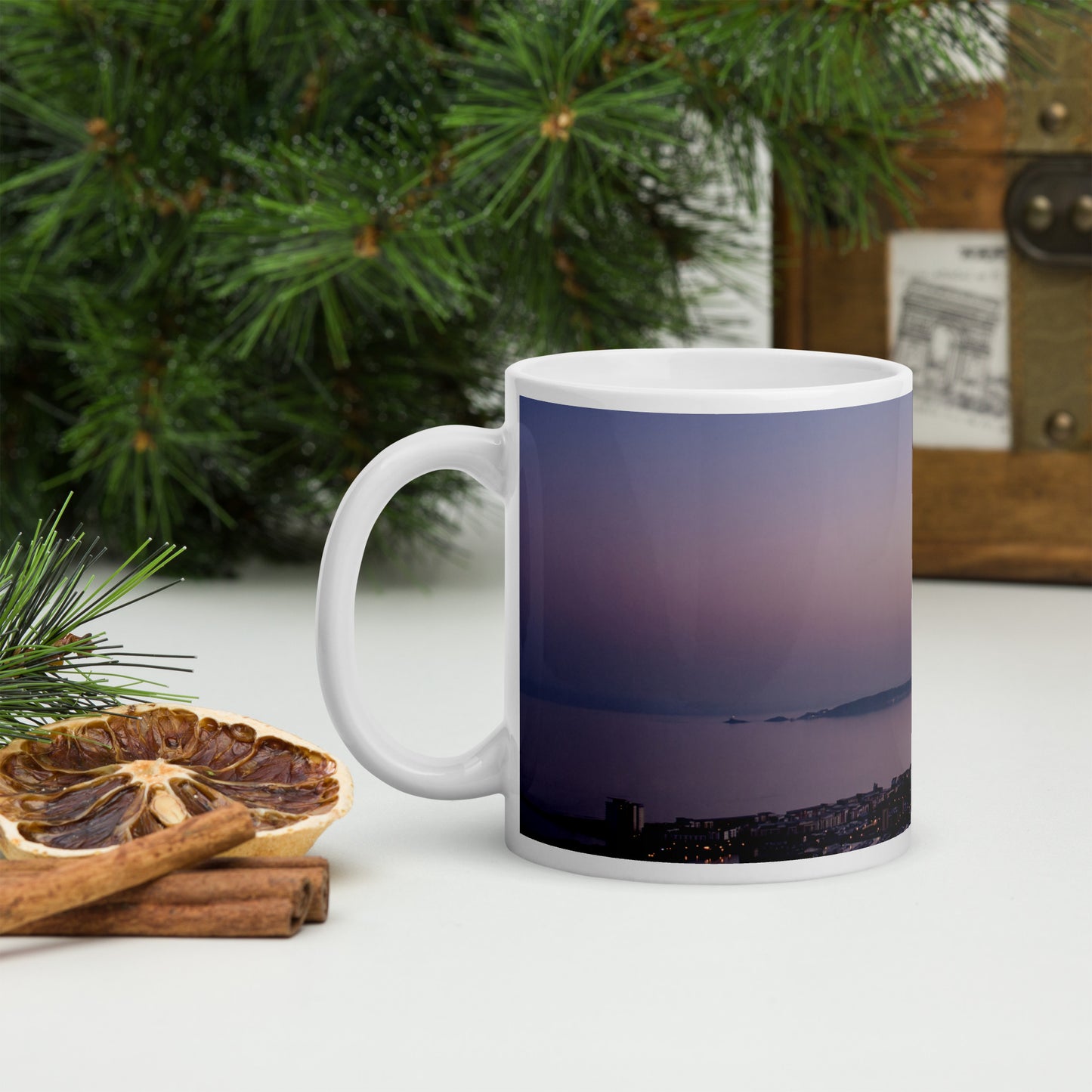 Swansea Bay at Dusk White glossy mug - Designs By CRF