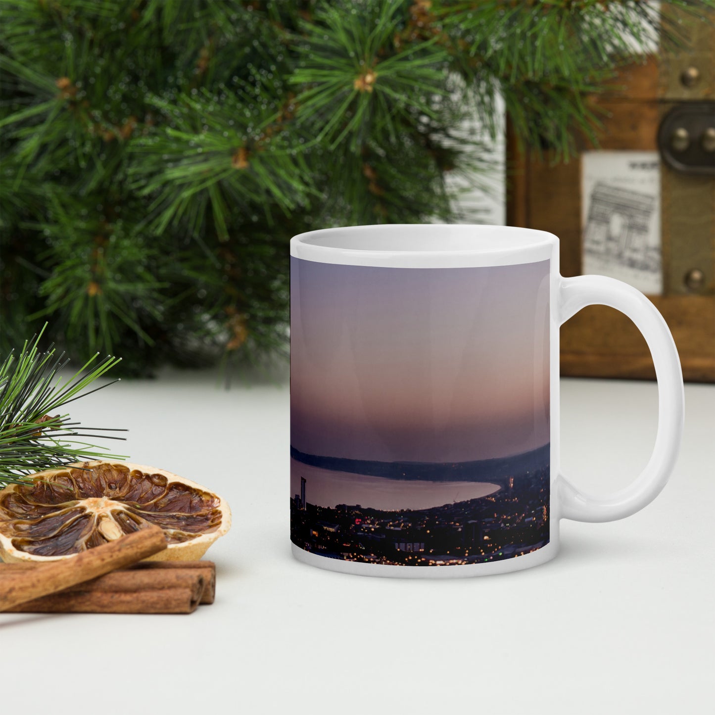 Swansea Bay at Dusk White glossy mug - Designs By CRF