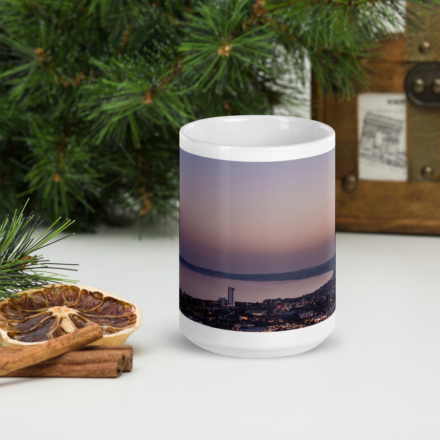 Swansea Bay at Dusk White glossy mug - Designs By CRF