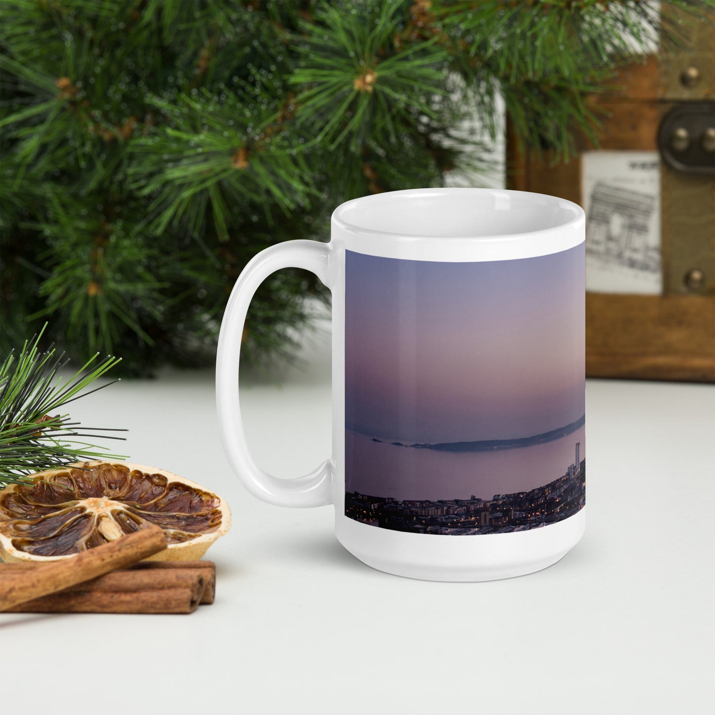 Swansea Bay at Dusk White glossy mug - Designs By CRF