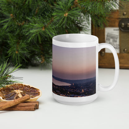 Swansea Bay at Dusk White glossy mug - Designs By CRF