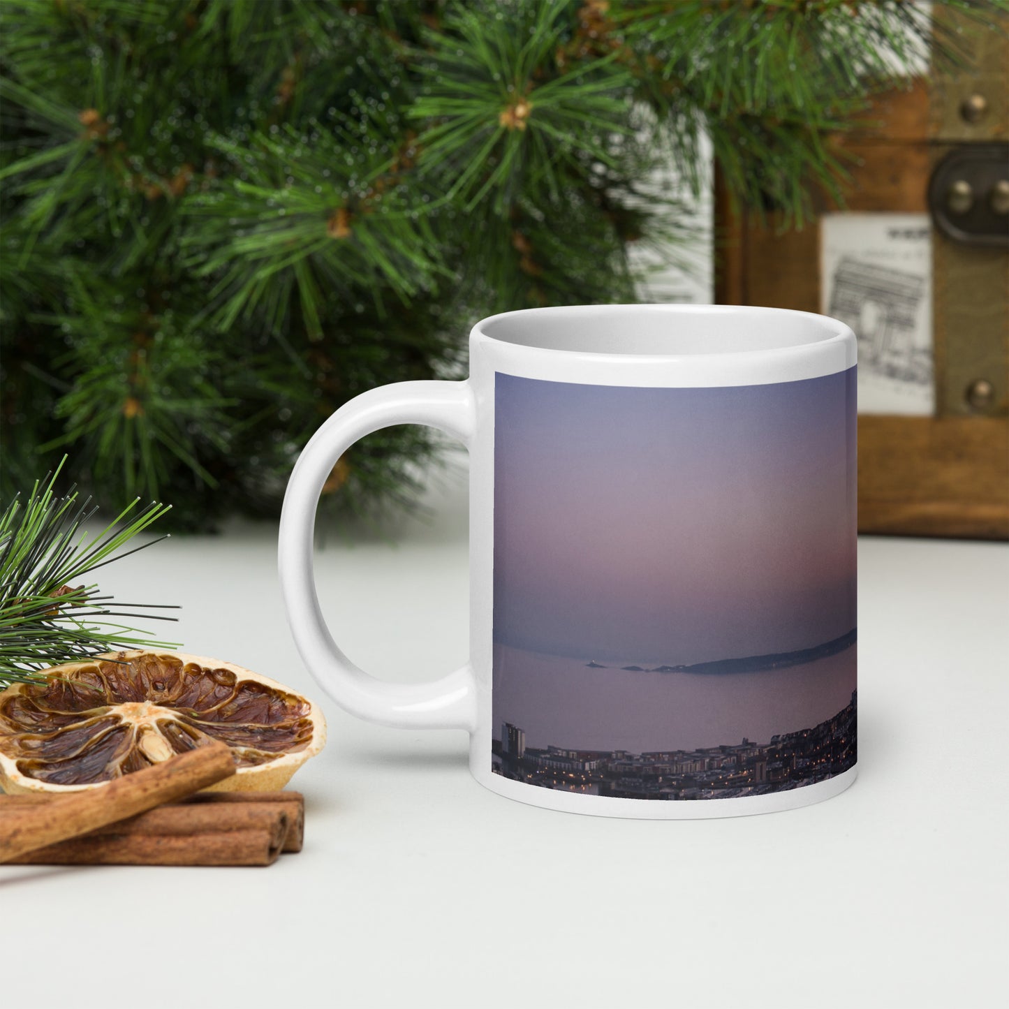 Swansea Bay at Dusk White glossy mug - Designs By CRF