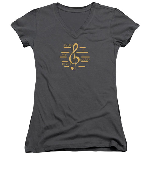 Music Is My Happy Place - Women's V-Neck Designs By CRF